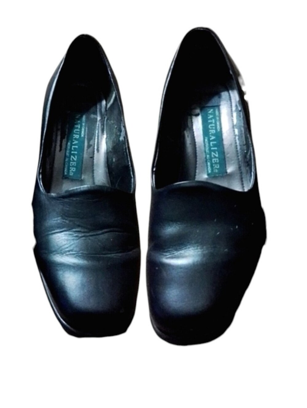Naturalizer Black Leather Slip On Loafers Square Toe Comfort Shoes Women's 7.5